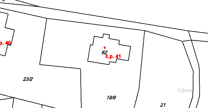 Chmelná 41 na parcele st. 62 v KÚ Chmelná u Vlašimi, Katastrální mapa