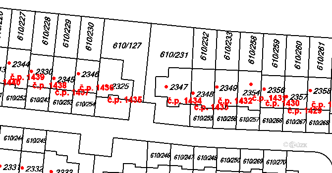 Rosice 1434 na parcele st. 2347 v KÚ Rosice u Brna, Katastrální mapa