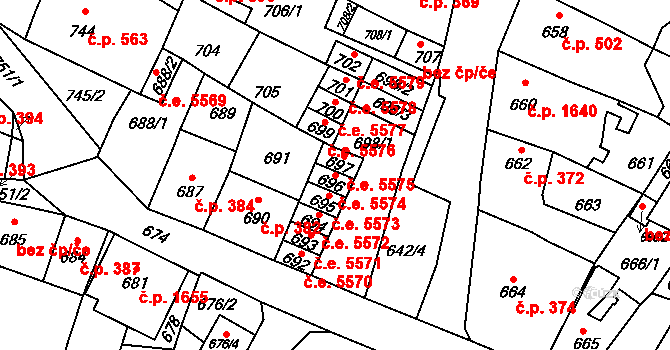 Kadaň 5574 na parcele st. 696 v KÚ Kadaň, Katastrální mapa