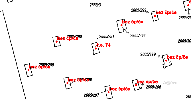 Kyje 74, Praha na parcele st. 2665/291 v KÚ Kyje, Katastrální mapa