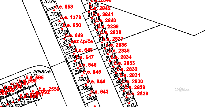 Hodonín 2836 na parcele st. 9048 v KÚ Hodonín, Katastrální mapa