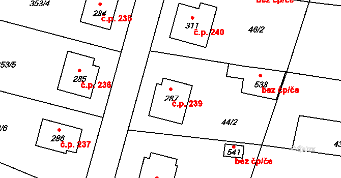 Sedlec 239, Sedlec-Prčice na parcele st. 287 v KÚ Sedlec u Votic, Katastrální mapa