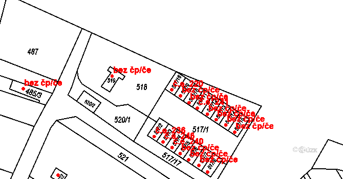 Rousínov 220 na parcele st. 517/16 v KÚ Rousínov u Vyškova, Katastrální mapa