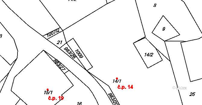 Kundratice 14, Rozsochy na parcele st. 14/1 v KÚ Kundratice u Rozsoch, Katastrální mapa