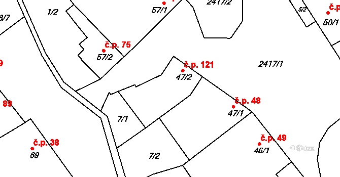 Vážany 121 na parcele st. 47/2 v KÚ Vážany u Vyškova, Katastrální mapa