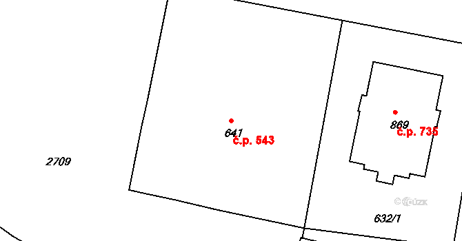 Luhačovice 543 na parcele st. 641 v KÚ Luhačovice, Katastrální mapa