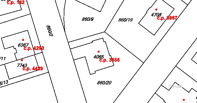 Zlín 3355 na parcele st. 4065 v KÚ Zlín, Katastrální mapa