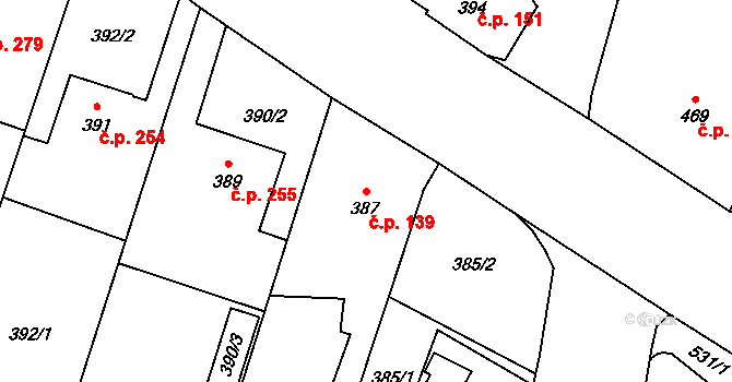 Malé Hoštice 139, Opava na parcele st. 387 v KÚ Malé Hoštice, Katastrální mapa