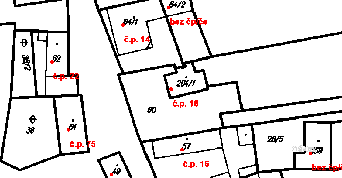 Újezdec 15 na parcele st. 204/1 v KÚ Újezdec u Osvětiman, Katastrální mapa