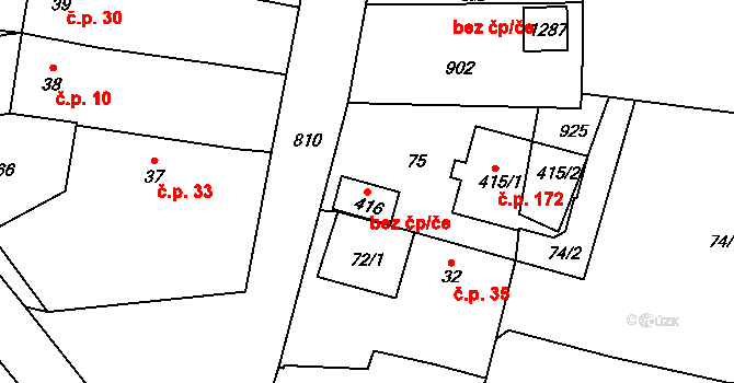 Klatovy 49813447 na parcele st. 416 v KÚ Luby, Katastrální mapa