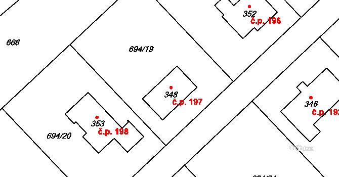 Lípa nad Orlicí 197 na parcele st. 348 v KÚ Lípa nad Orlicí, Katastrální mapa