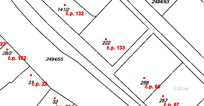 Mouřínov 133 na parcele st. 222 v KÚ Mouřínov, Katastrální mapa