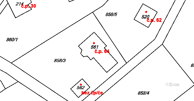 Maršovice 64 na parcele st. 561 v KÚ Maršovice u Jablonce nad Nisou, Katastrální mapa