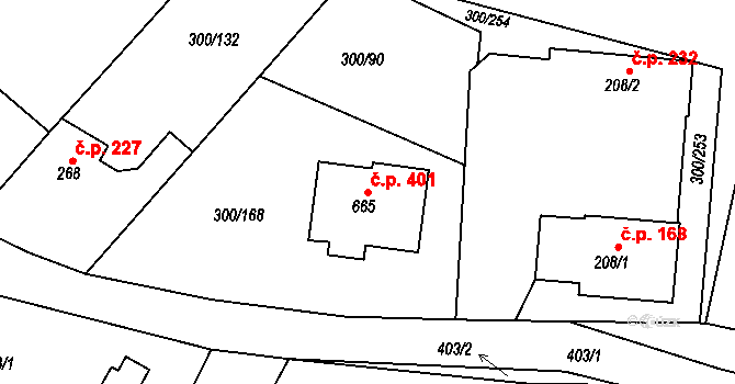 Třemošnice 401 na parcele st. 665 v KÚ Třemošnice nad Doubravou, Katastrální mapa