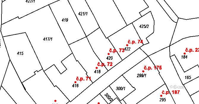 Velešovice 73 na parcele st. 420 v KÚ Velešovice, Katastrální mapa