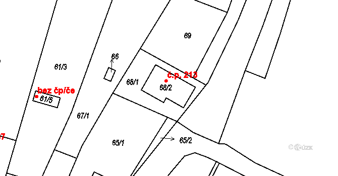Šebrov 213, Šebrov-Kateřina na parcele st. 68/2 v KÚ Šebrov, Katastrální mapa