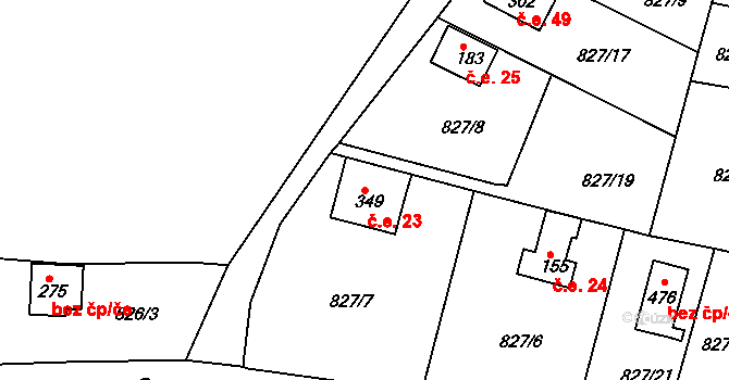 Smrkovice 23, Písek na parcele st. 349 v KÚ Smrkovice, Katastrální mapa