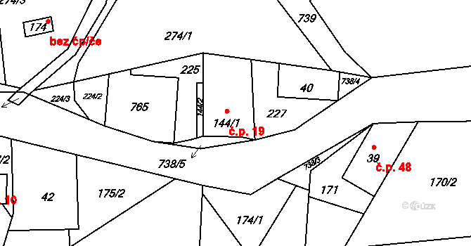Herbortice 19, Cotkytle na parcele st. 144/1 v KÚ Herbortice, Katastrální mapa
