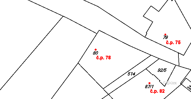 Březová 78 na parcele st. 80 v KÚ Březová u Hořovic, Katastrální mapa