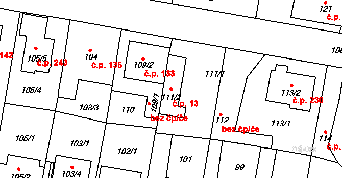 Jinočany 13 na parcele st. 111/2 v KÚ Jinočany, Katastrální mapa