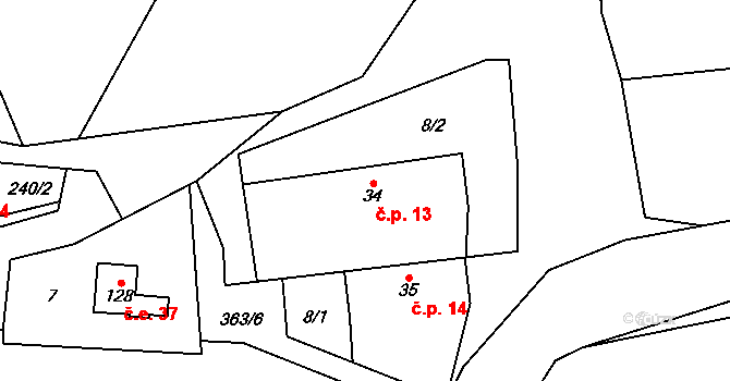 Senešnice 13, Bojanovice na parcele st. 34 v KÚ Senešnice, Katastrální mapa