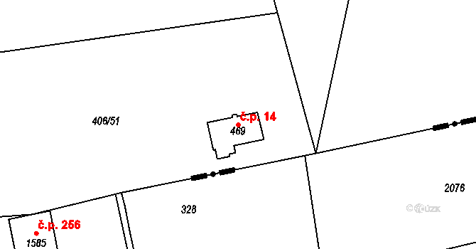 Kytín 14 na parcele st. 469 v KÚ Kytín, Katastrální mapa