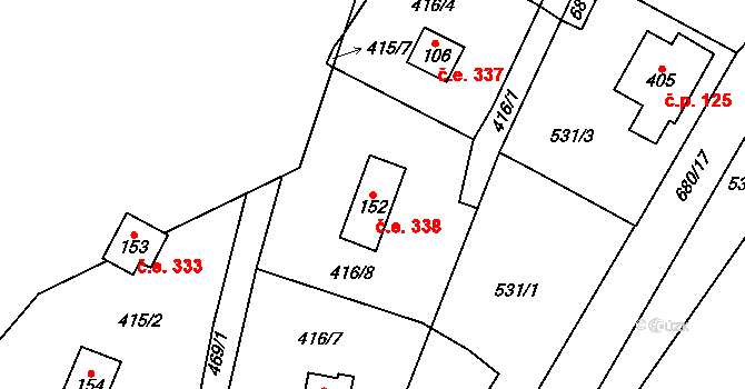 Libeň 338, Libeř na parcele st. 152 v KÚ Libeň u Libeře, Katastrální mapa