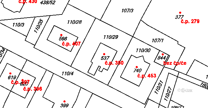 Opatovice nad Labem 350 na parcele st. 537 v KÚ Opatovice nad Labem, Katastrální mapa
