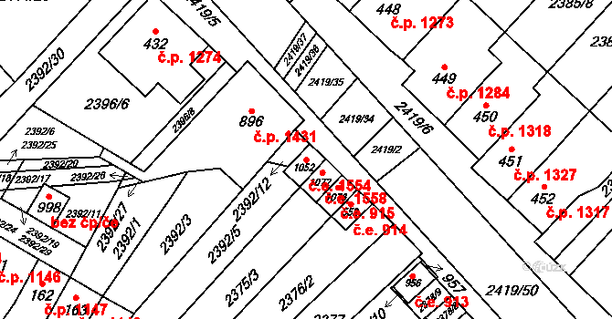 Ivančice 1554 na parcele st. 1052 v KÚ Kounické Předměstí, Katastrální mapa