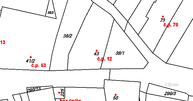 Velenov 12 na parcele st. 43 v KÚ Velenov, Katastrální mapa