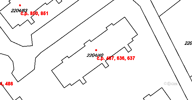 Zábřeh 487,636,637 na parcele st. 2204/40 v KÚ Zábřeh na Moravě, Katastrální mapa