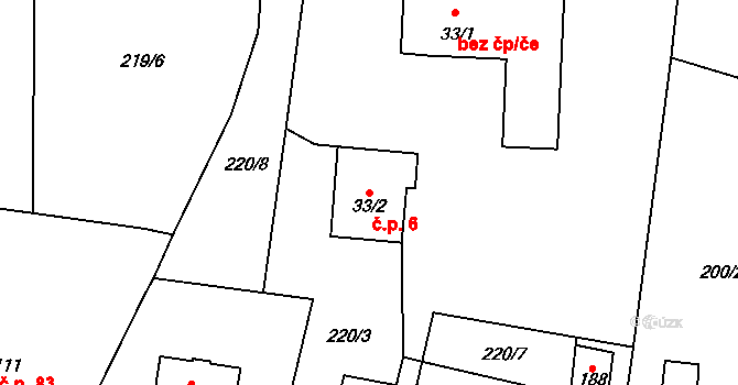 Hájov 6, Příbor na parcele st. 33/2 v KÚ Hájov, Katastrální mapa