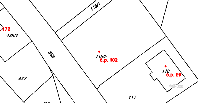Stachovice 102, Fulnek na parcele st. 115/2 v KÚ Stachovice, Katastrální mapa