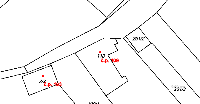 Krupá 109 na parcele st. 110 v KÚ Krupá, Katastrální mapa