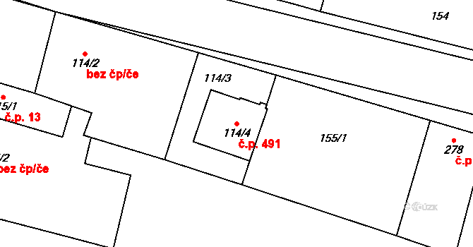 Řevničov 491 na parcele st. 114/4 v KÚ Řevničov, Katastrální mapa