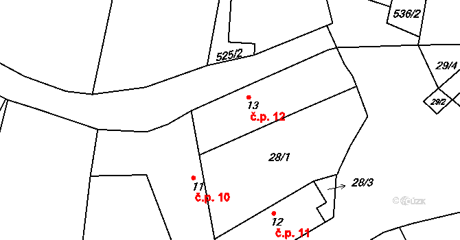 Křižanov 12 na parcele st. 13 v KÚ Křižanov u Branic, Katastrální mapa