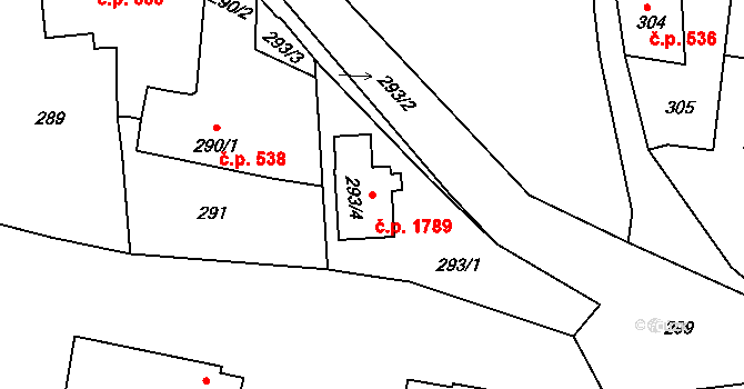 Liberec XXX-Vratislavice nad Nisou 1789, Liberec na parcele st. 293/4 v KÚ Vratislavice nad Nisou, Katastrální mapa