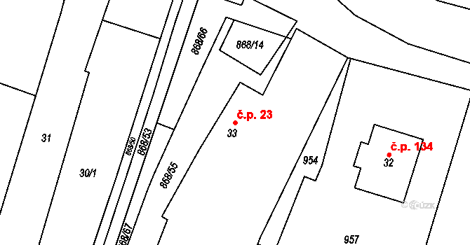 Blažim 23 na parcele st. 33 v KÚ Blažim, Katastrální mapa