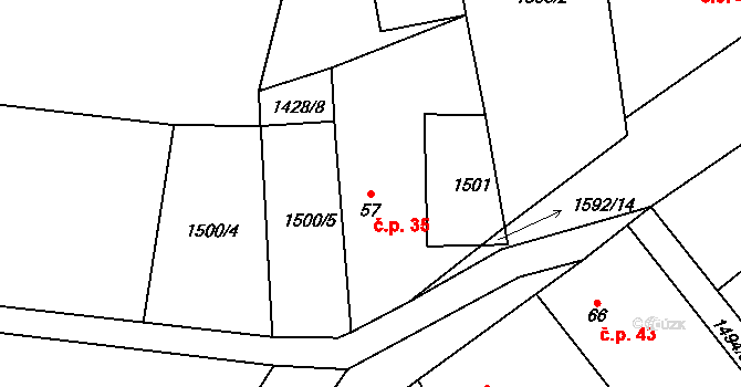Frýdnava 35, Habry na parcele st. 57 v KÚ Frýdnava, Katastrální mapa