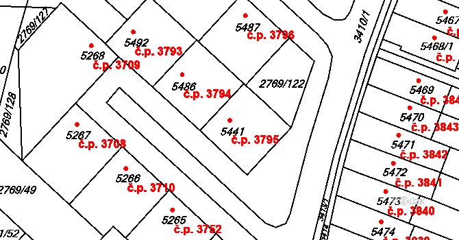 Kroměříž 3795 na parcele st. 5441 v KÚ Kroměříž, Katastrální mapa