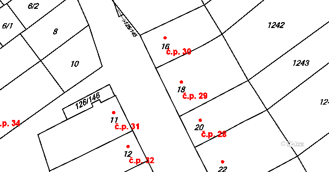 Branišovice 29 na parcele st. 18 v KÚ Branišovice, Katastrální mapa