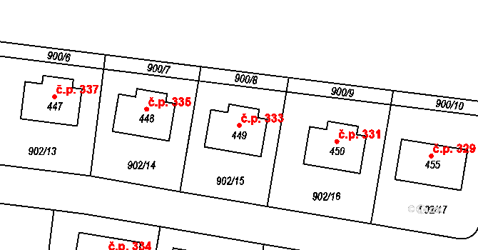Starý Mateřov 333 na parcele st. 449 v KÚ Starý Mateřov, Katastrální mapa