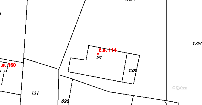 Královka 114, Šluknov na parcele st. 24 v KÚ Královka, Katastrální mapa