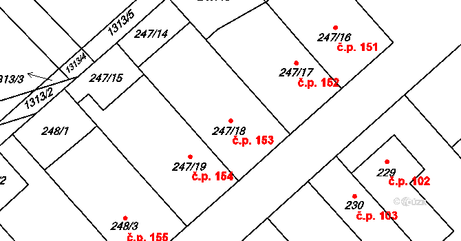 Přerov VIII-Henčlov 153, Přerov na parcele st. 247/18 v KÚ Henčlov, Katastrální mapa