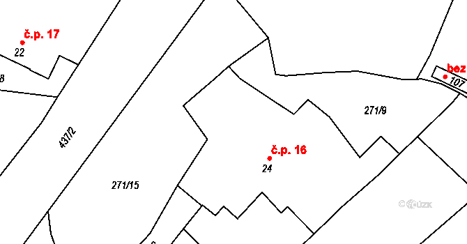 Předbořice 16, Černíny na parcele st. 24 v KÚ Předbořice, Katastrální mapa