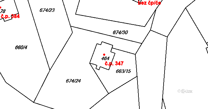 Pernink 347 na parcele st. 464 v KÚ Pernink, Katastrální mapa