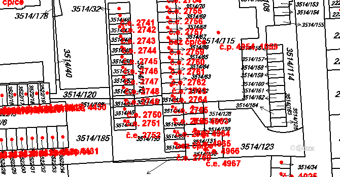Jihlava 2764 na parcele st. 3514/62 v KÚ Jihlava, Katastrální mapa