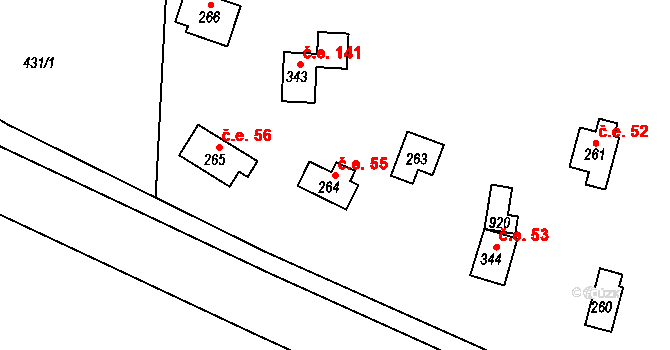 Sedlčánky 55, Čelákovice na parcele st. 264 v KÚ Sedlčánky, Katastrální mapa