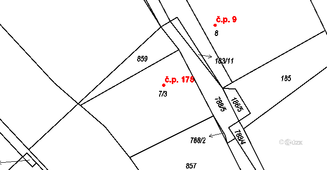 Horní Dubenky 175 na parcele st. 7/3 v KÚ Horní Dubenky, Katastrální mapa