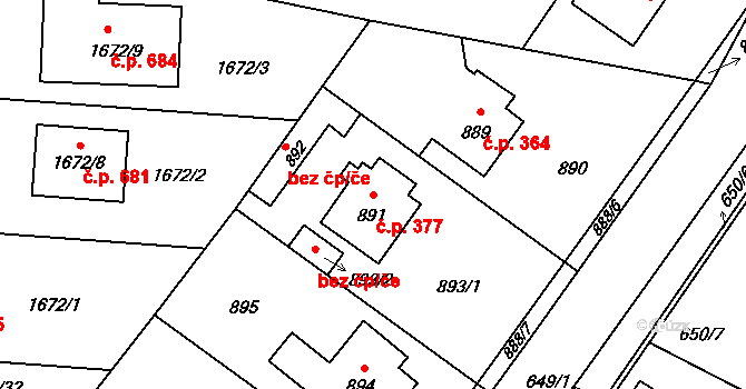 Hřebeč 377 na parcele st. 891 v KÚ Hřebeč, Katastrální mapa